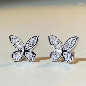 Boucles d'oreilles papillon en Moissanite véritable pour femmes, bijoux fins, argent massif 925, diamant Mosan, clous d'oreilles plaqués or 18 carats