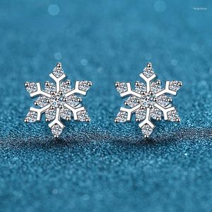 Boucles d'oreilles à tige véritable Moissanite femmes flocon de neige boucle d'oreille en argent Sterling 925 plaqué Rhodium brillant bijoux fins cadeau