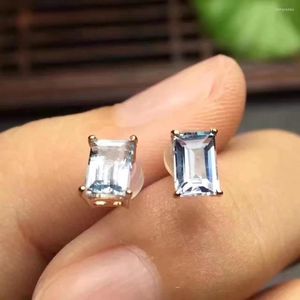 Stud -oorbellen Real Natural Aquamarine Earring en 925 Sterling Silver