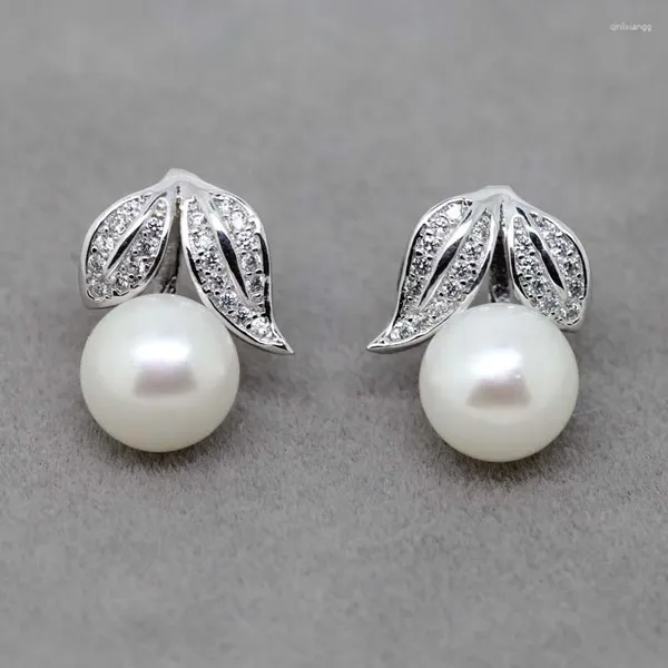 Pendientes de tachuelas Real Natural de agua dulce Pearl 925 Silver Joyería fina Regalo de novia Blanco rosa