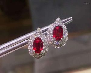 Boucles d'oreilles en argent 925 véritable rubis naturel, bijoux à breloques fines à la mode pour femmes