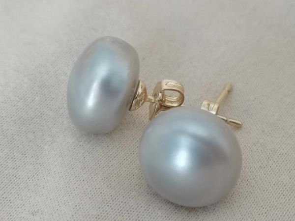 Boucles d'oreilles Real Po 12-13mm, perle grise Akoya 14K, bijoux fins