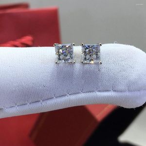 Boucles d'oreilles à tige en argent véritable 925 test de diamants d'origine passé total 1 carat coupe princesse D couleur Moissanite cadeau de pierres précieuses carrées