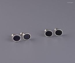 Stud -oorbellen Echte zilveren zwarte ronde mode stond oorbel voor man vrouw unisex S925 Sterling Simple Jewellerly Gift2195632