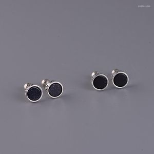 Stud -oorbellen Echte zilveren zwarte ronde mode stond oorbel voor man vrouw unisex S925 Sterling Simple Jewelly Cadeau