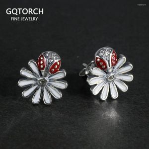 Stud -oorbellen Real Sterling Silver 925 Sweet Cute Daisy Insects For Women Ladies Fine Jewellery Bijoux