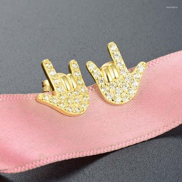 Pendientes de tachuelas Red Trees Brand Fashion Personalidad Oro Color de oro Hiphop Rock Gesture Ear Studs Joyería Fina 925 Plata para Mujeres Niñas