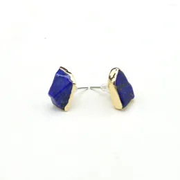 Boucles d'oreilles Reiki guérison cristal naturel pierre brute boucle d'oreille galvanisé Wrap bord Lapis Lazuli clous d'oreille pour femmes hommes bijoux