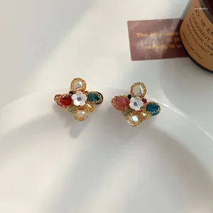 Boucles d'oreilles Stud Renya coréen Vintage Fleur Kruis Oorbellen Earge de boucles en verre Baroque Pearl Chain pour femmes bijoux de fête