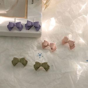 Pendientes de tuerca con lazo de resina de dibujos animados, rosa, morado, verde, romántico, bonito y elegante para mujer, pendientes de tuerca, regalos de joyería personalizados al por mayor