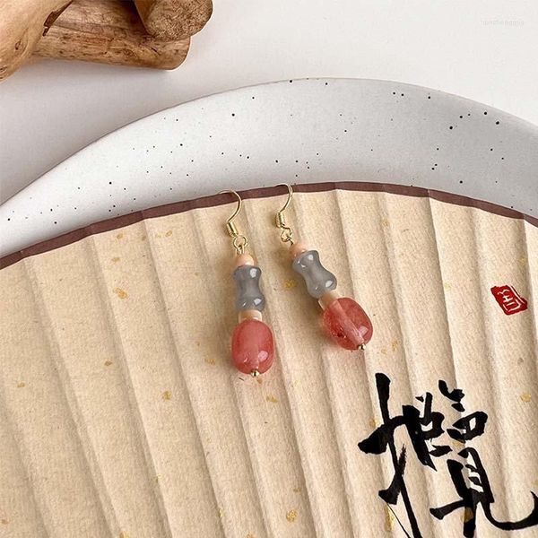 Pendientes de sementales Bambú retro Rosa azul Jade Parring Pequeño diseño Luz de lujo Luxury Antiguo Oídos chino para mujeres