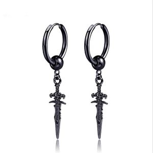 Boucles d'oreilles rétro noires, Cool épée croix, piercing pour femmes et hommes, personnalité, Non Piercing, faux bijoux Punk