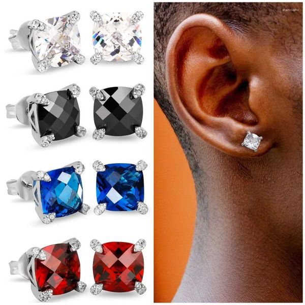 Pendientes Retro Clásico Para Hombres Hippie Cuadrado Multicolor Cubic Zirconia Hip Hop Color Plata Accesorios Para Las Orejas Joyería De Mujer HE144