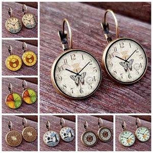 Boucles d'oreilles rétro, horloge de poche, motif Po, Cabochon en verre, bijoux pour femmes, pendentif français créatif