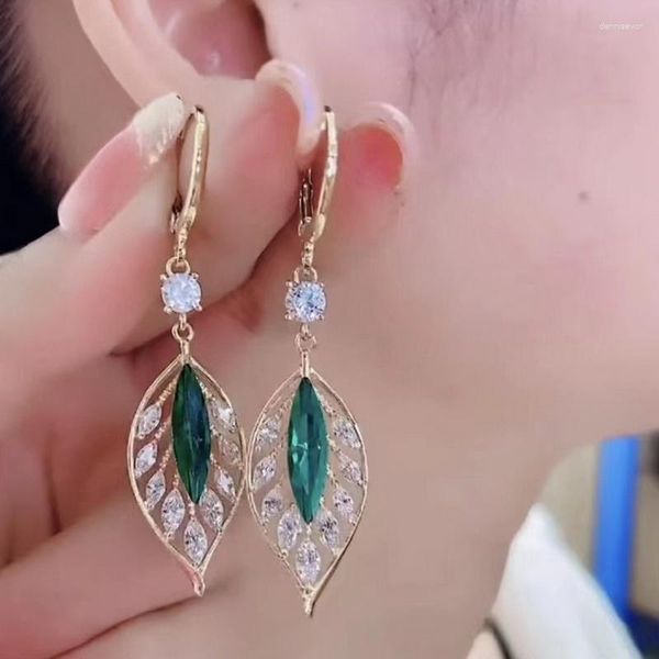 Pendientes de tuerca Retro hoja de cristal colgante borla para mujeres niñas moda encanto colgante corazón mariposa Luna ala joyería regalos