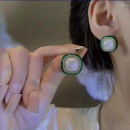 Pendientes Retro Exagerados Circón Verde Geométrico Cuadrado Gota Perla De Aceite Europa Y Estados Unidos Hong Kon