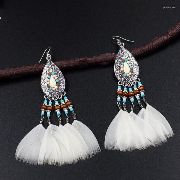 Pendientes de tuerca Retro moda pluma LiuSu mujer hecho a mano Mizhu viento bohemio al por mayor