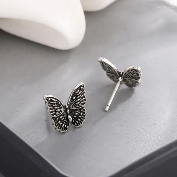 Pendientes De Botón Retro Para Mariposa Punk Mujer Joyería De Aguja De Plata Oscura