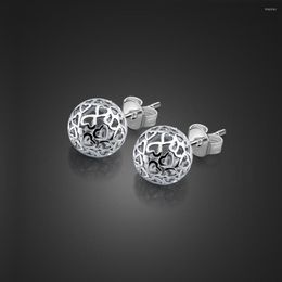 Orecchini a bottone Gioielli in argento puro retrò Delicato solido 925 Sterling Moderno Bella sfera traforata per donna/ragazza