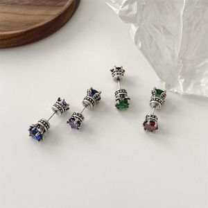 Pendientes de tuerca con cetro Retro, circonita de Color para mujeres y niñas, accesorios de joyería para orejas antiguas de lujo de alta calidad, regalo 202