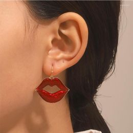 Boucles d'Oreilles Rétro Sexy Flaming Red Lip Femelle Exagéré Personnalité Mode Saint Valentin