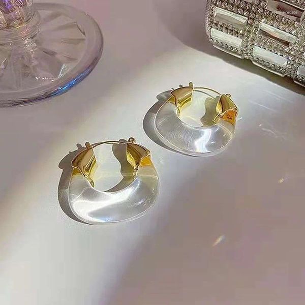 Pendientes de botón Retro Diseño de temperamento Sentido Exagerado Geométrico En forma de U Color Transparente Resina Metal Mujer