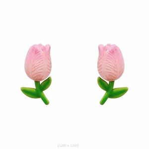 Boucles d'oreilles à tige rétro tulipe feuilles vertes et fleurs roses boucle d'oreille doux tempérament printemps fleur douce fille oreille accessoires