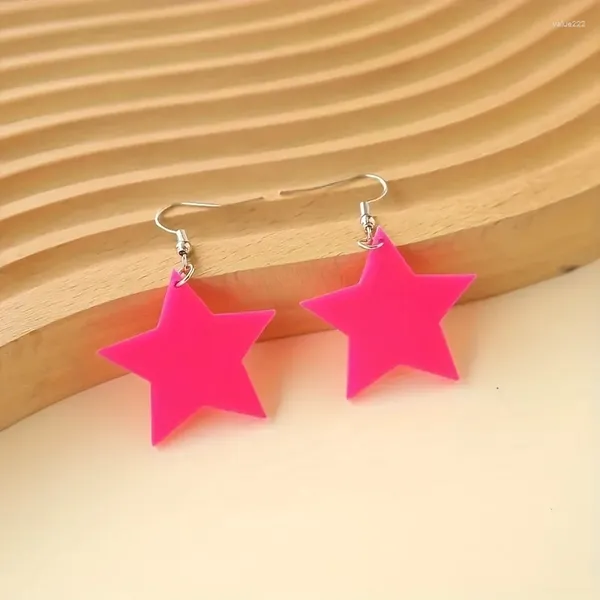 Pendientes Retro Y2K Acrílico Fluorescente Rosa Rojo Estrella De Cinco Puntas PartyClub Adornos Para Las Orejas De Compromiso