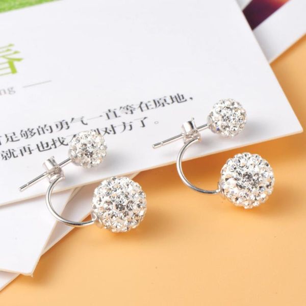 Pendientes de tuerca Serie de bolas de diamantes de imitación- Versión coreana de Shambhala Doble Checa 925 Joyas de plata esterlina