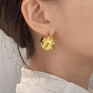 Boucles d'oreilles en acier inoxydable pour femmes, boucles d'oreilles pavées de strass, demi-sphère, bijoux minimalistes, délicats et élégants