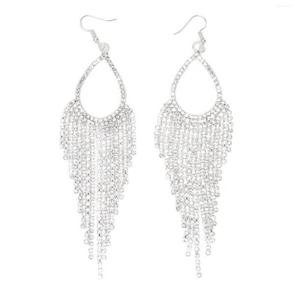 Pendientes de tachuelas Rhinestones Tassel Joya larga Aleación elegante Exquisito Exquisito Drop para mujeres de compras