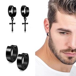 Boucles d'oreilles Rinhoo 1 paire Punk noir plusieurs Styles en acier inoxydable pour femmes hommes gothique Street Pop Hip Hop bijoux d'oreille