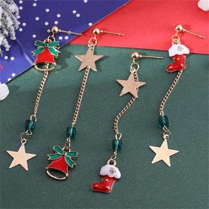 Boucles D'Oreilles Série De Noël Romantique Pour Dame Tempérament Asymétrique Père Noël Elk Animal Bonhomme De Neige Cloche Pendentif Ornement