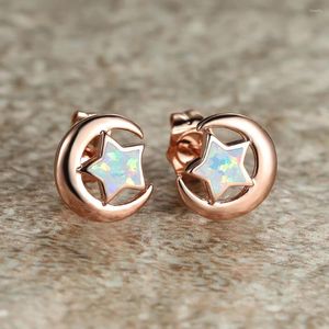 Boucles d'oreilles romantiques et mignonnes, lune, étoile, couleur or Rose, opale de feu naturelle pour femmes, bijoux délicats pour Banquet d'anniversaire