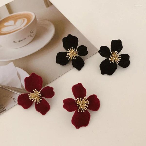 Boucles d'oreilles romantiques délicates noires rouges florales en fleurs pour femmes