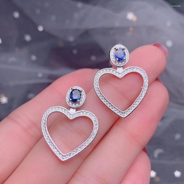 Boucles d'oreilles à tige romantique coeur pêche naturel bleu saphir pierres précieuses S925 argent fille femmes fête cadeau bijoux