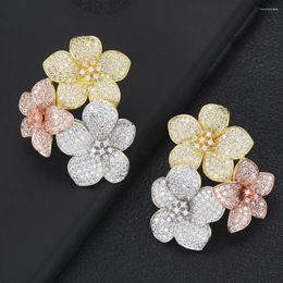 Boucles d'oreilles romantiques de luxe en fleurs pour femmes, bijoux de haute qualité avec pierres en zircone cubique