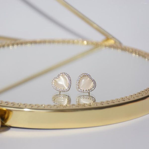 Boucles d'oreilles à tige romantique S925 argent aiguille opale amour Ins Date à envoyer petite amie cadeau d'anniversaire dames bijoux