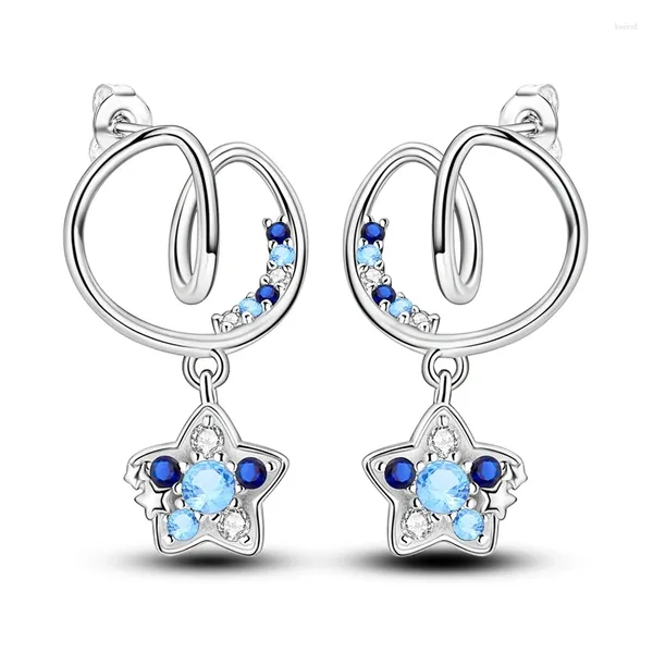 Boucles d'oreilles romantiques en argent Sterling S925, étoile géométrique bleue, bijoux d'appréciation de la lune pour femmes, accessoires, cadeau d'anniversaire