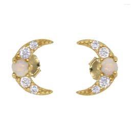 Boucles d'oreilles à tige romantique petit 925 argent lune belle forme avec opale Cz pour les femmes fête petite amie cadeau