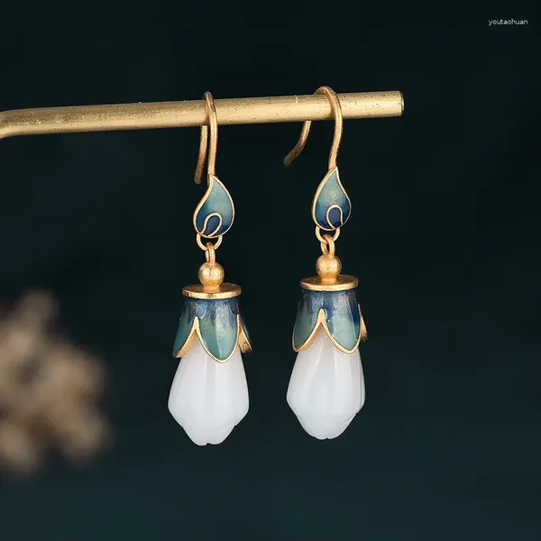 Pendientes de tuerca románticos para mujer y niña, aretes largos de orquídea dulce, colgante de Hada de lujo, accesorios de joyería esmaltados 2023