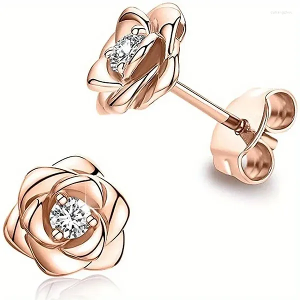 Boucles d'oreilles à tige en forme de Rose Cz pour femmes et adolescentes, boucles d'oreilles à fleurs, hypoallergéniques, sans Nickel, cadeaux d'anniversaire