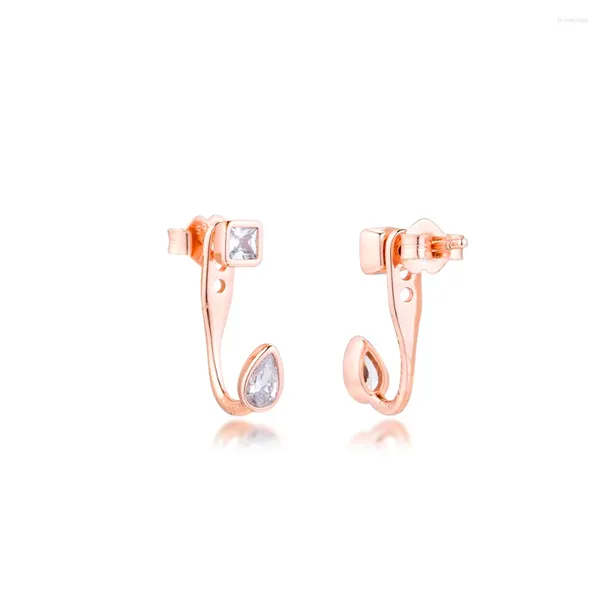 Boucles d'oreilles Stud Rose Geométric Formes avec des pendents sterling-silver sterling clear