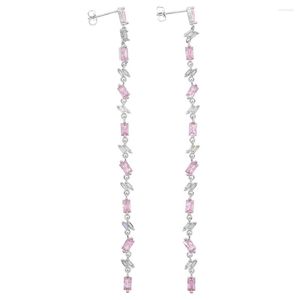 Stud Oorbellen Rose Goud En Zilver Kleur Tassel Drop Lange CZ Droplet Dangle Threader Voor Vrouwen 110mm