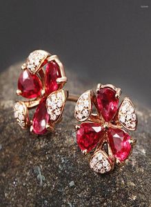 Boucles d'oreilles couleur or Rose cristal rouge rubis pierres précieuses Zircon diamants pour femmes Bijoux Bijoux mode Brincos accessoires 4457891
