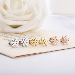 Oorknopjes Rose Goud Kleur Gladde Sneeuwvlok Voor Vrouwen Mode Piercing Brincos Pequenos Sieraden Boucle Oreille Femme