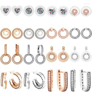 Oorknopjes Rose Gold Forever Signature Circles Pave Double Met Crystal Hoop Earring 925 Sterling Zilver Fit Fashion DIY-sieraden