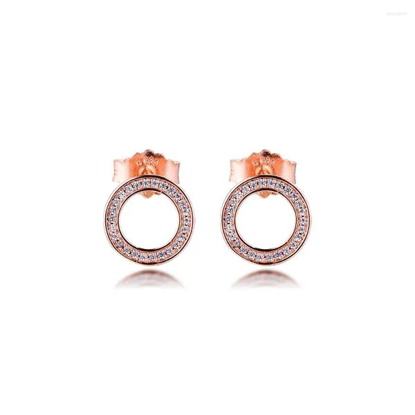 Boucles d'oreilles en or Rose pour femmes, Signature originale, argent Sterling 925, CZ clair, bijoux cadeau, Brincos