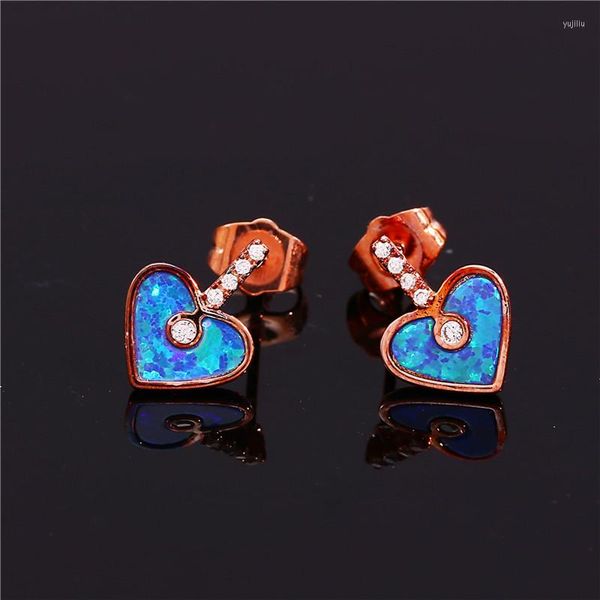 Pendientes de tuerca Color oro rosa plata nupcial romántico amor corazón piedra circonita blanca ópalo azul para mujer joyería