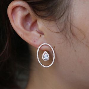 Pendientes de semental Gold Silver Color Cz Pendiendo para mujeres Giras Europeas Trendy Modern Ear Jewelry delantera Doble lado geométrico